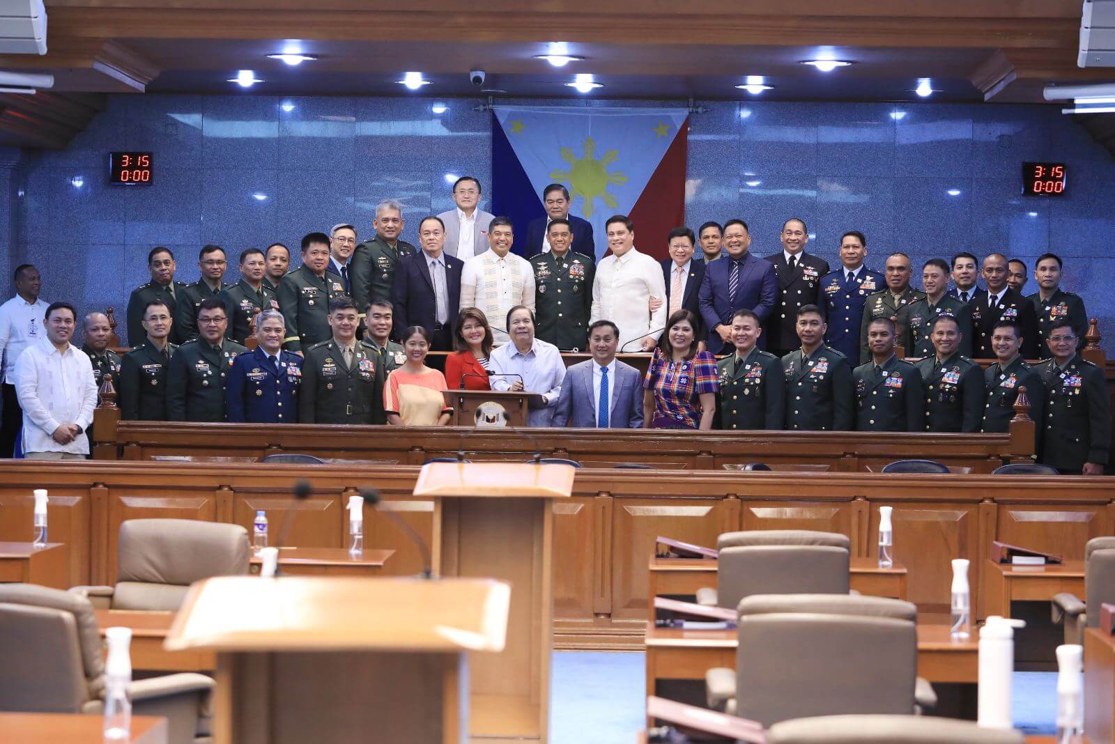 General Romeo Brawner Jr, CSAFP, and other senior military officers pose for a photo with the members of the Commission on Appointments during the deliberation their ad interim appointments on August 30.