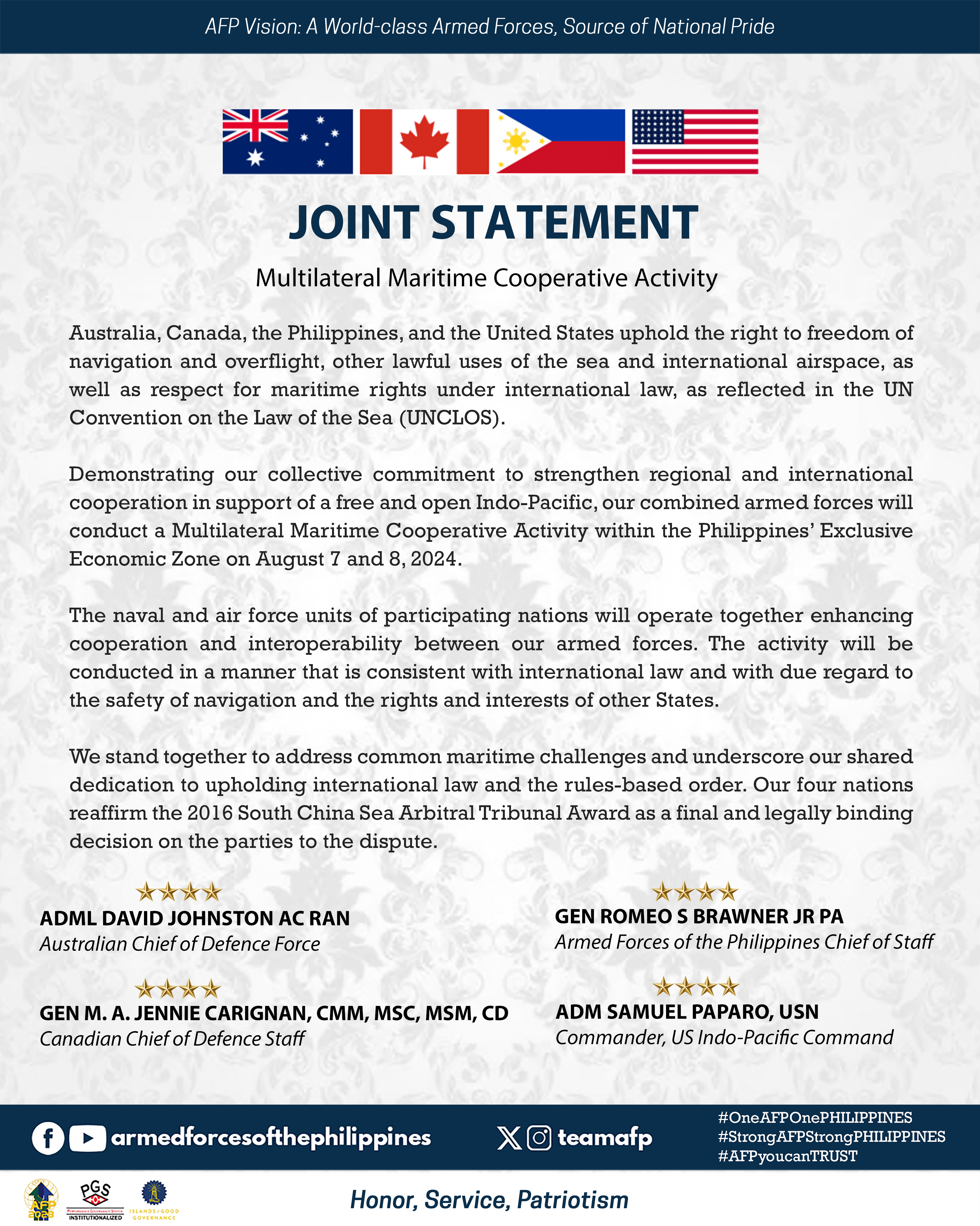 JOINT STATEMENT | Multilateral Maritime Cooperative Activity Joint Statement