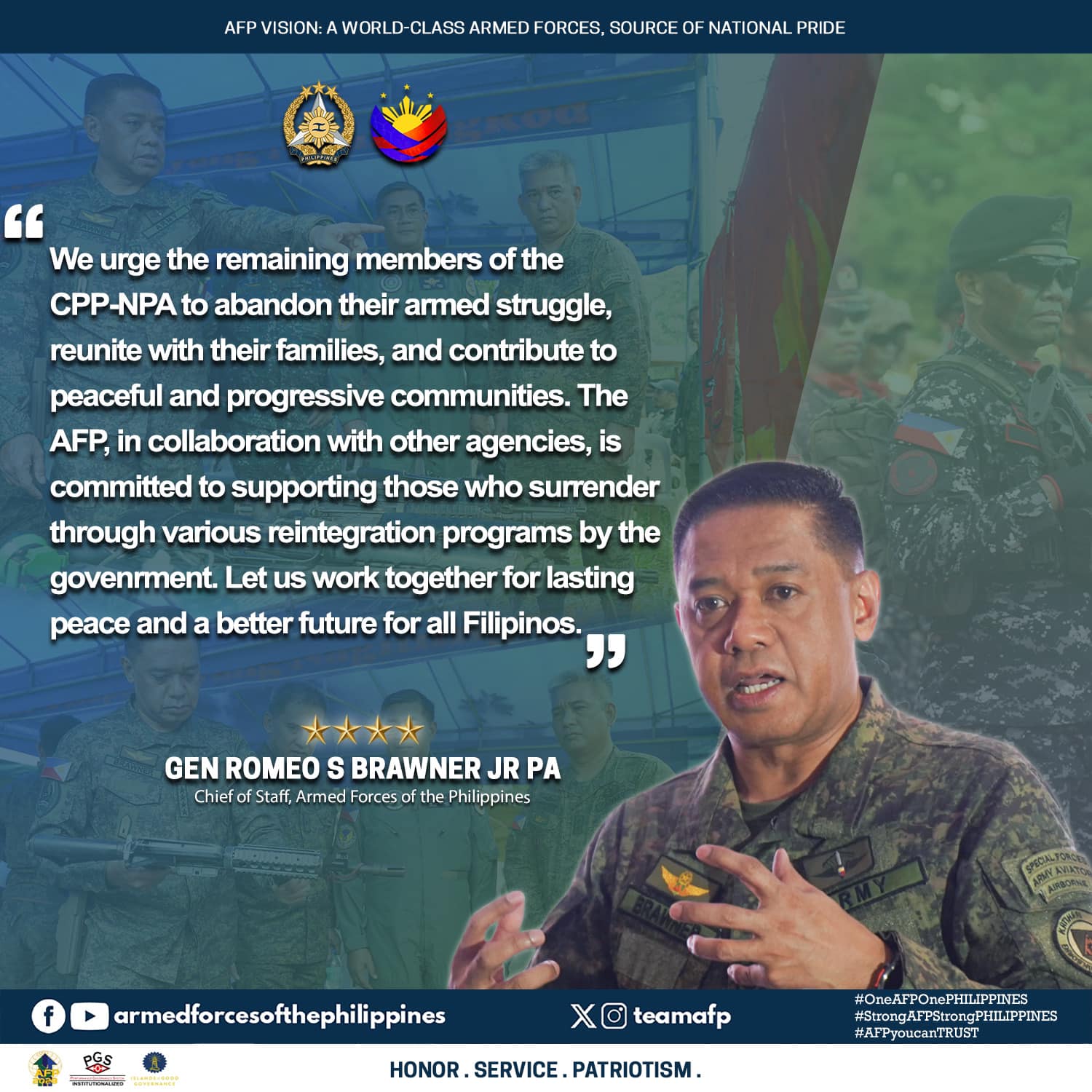 READ | Statement of the AFP Chief of Staff, General Romeo S Brawner Jr, on the CPP’s 56th Founding Anniversary