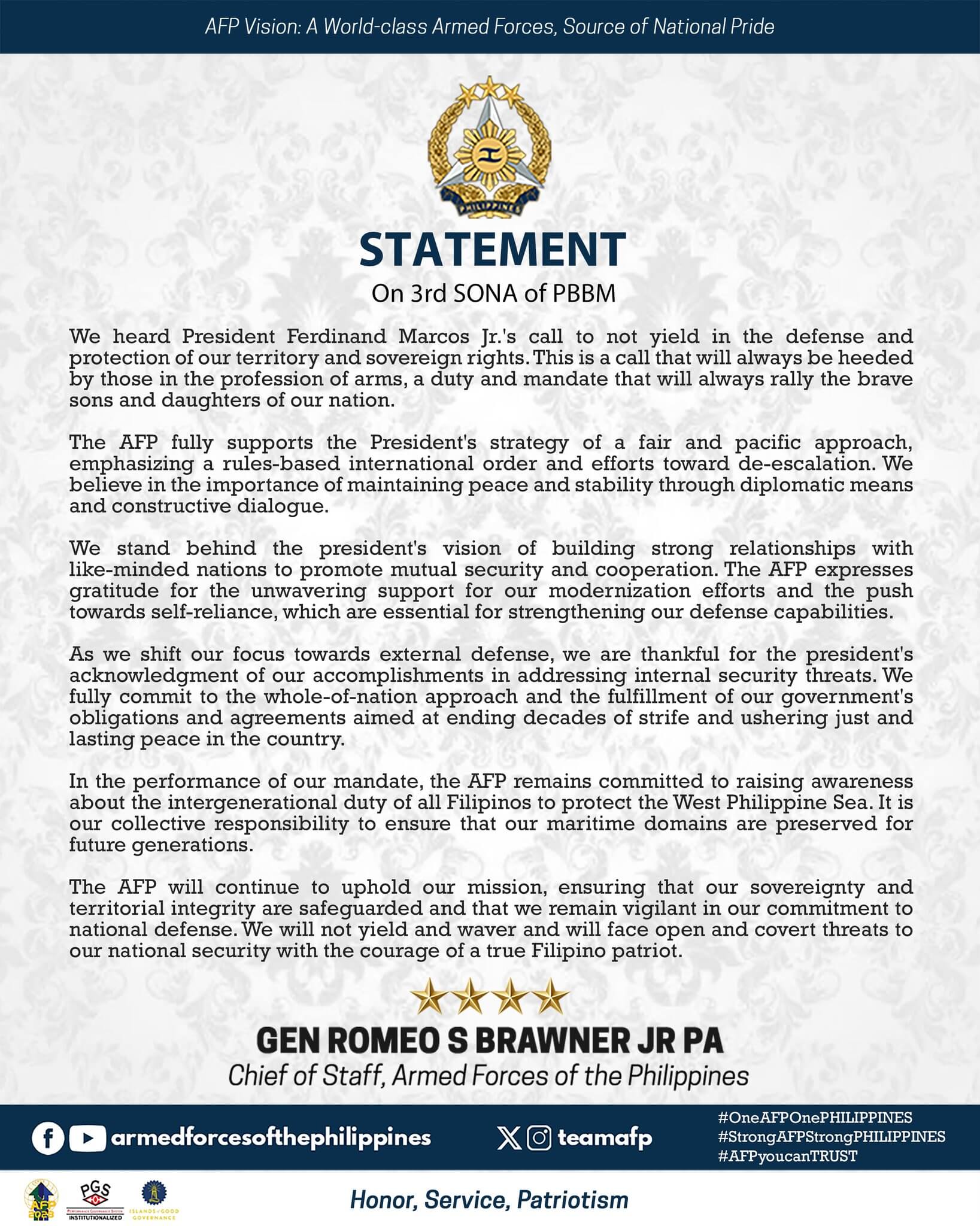 Statement re 3rd SONA of PBBM