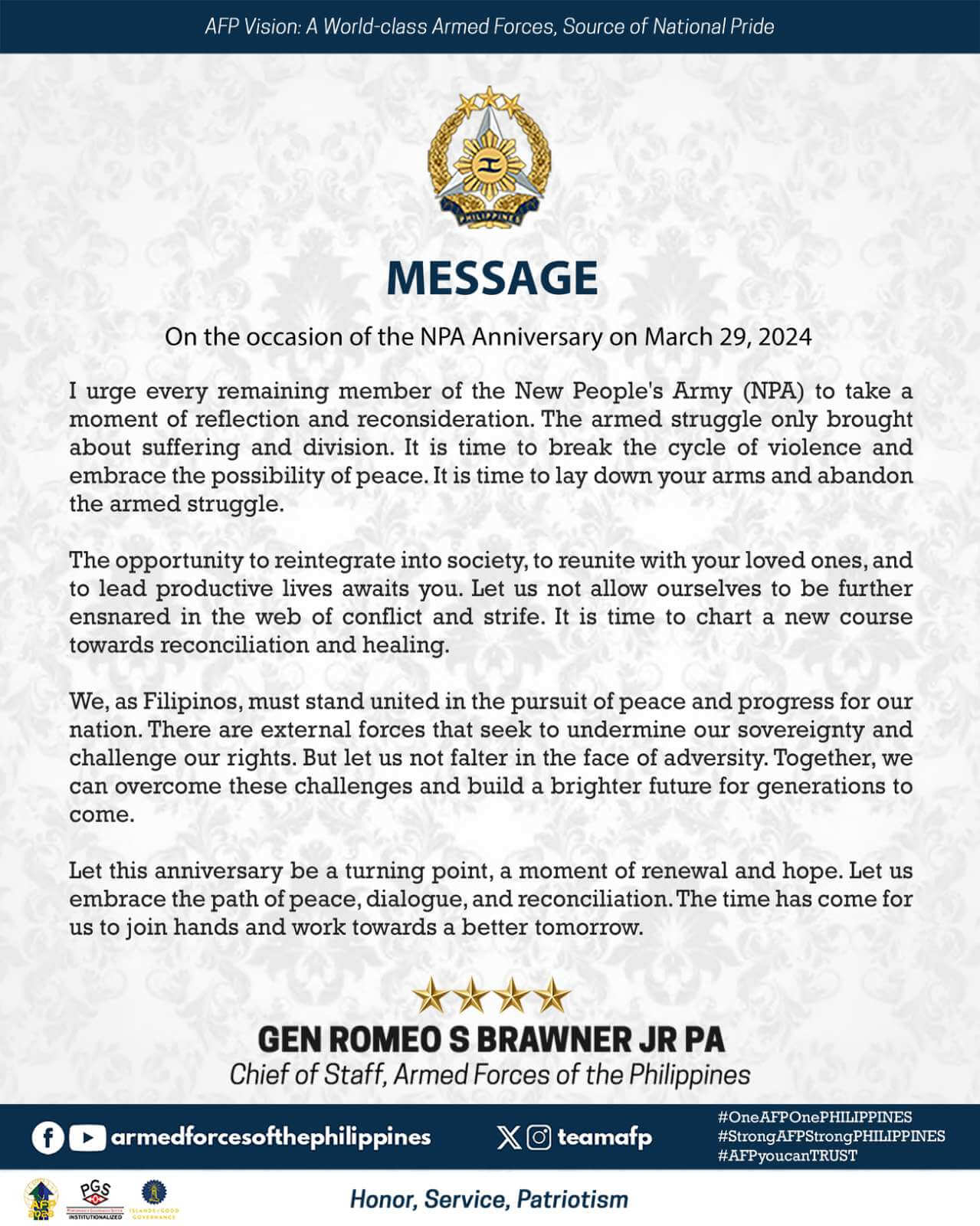 AFP STATEMENT | On the occasion of the New People's Army anniversary 