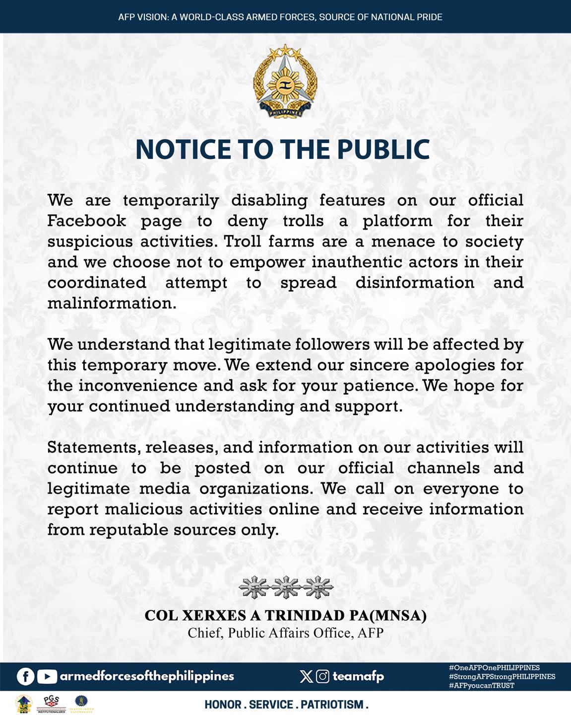 NOTICE TO THE PUBLIC