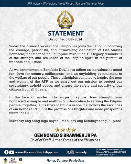AFP STATEMENT | BONIFACIO DAY 2024