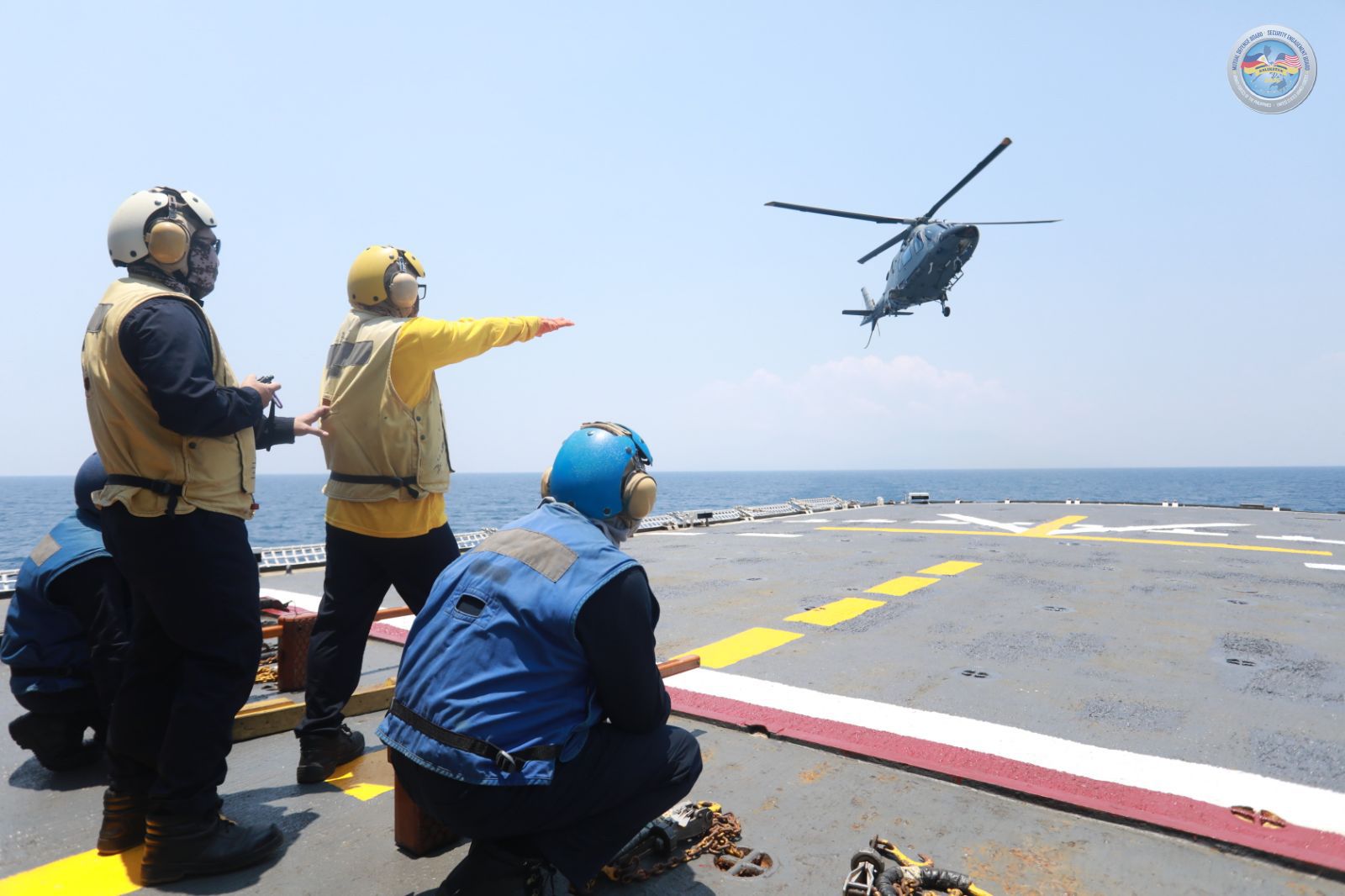 Philippine Navy personnel guide an AW109 helicopter as it lands on the deck of BRP Ramon Alcaraz (PS-16). EXERCISE BALIKATAN | PH-US Multilateral Maritime Event (MME) Underway, Bolstering Regional Maritime Security