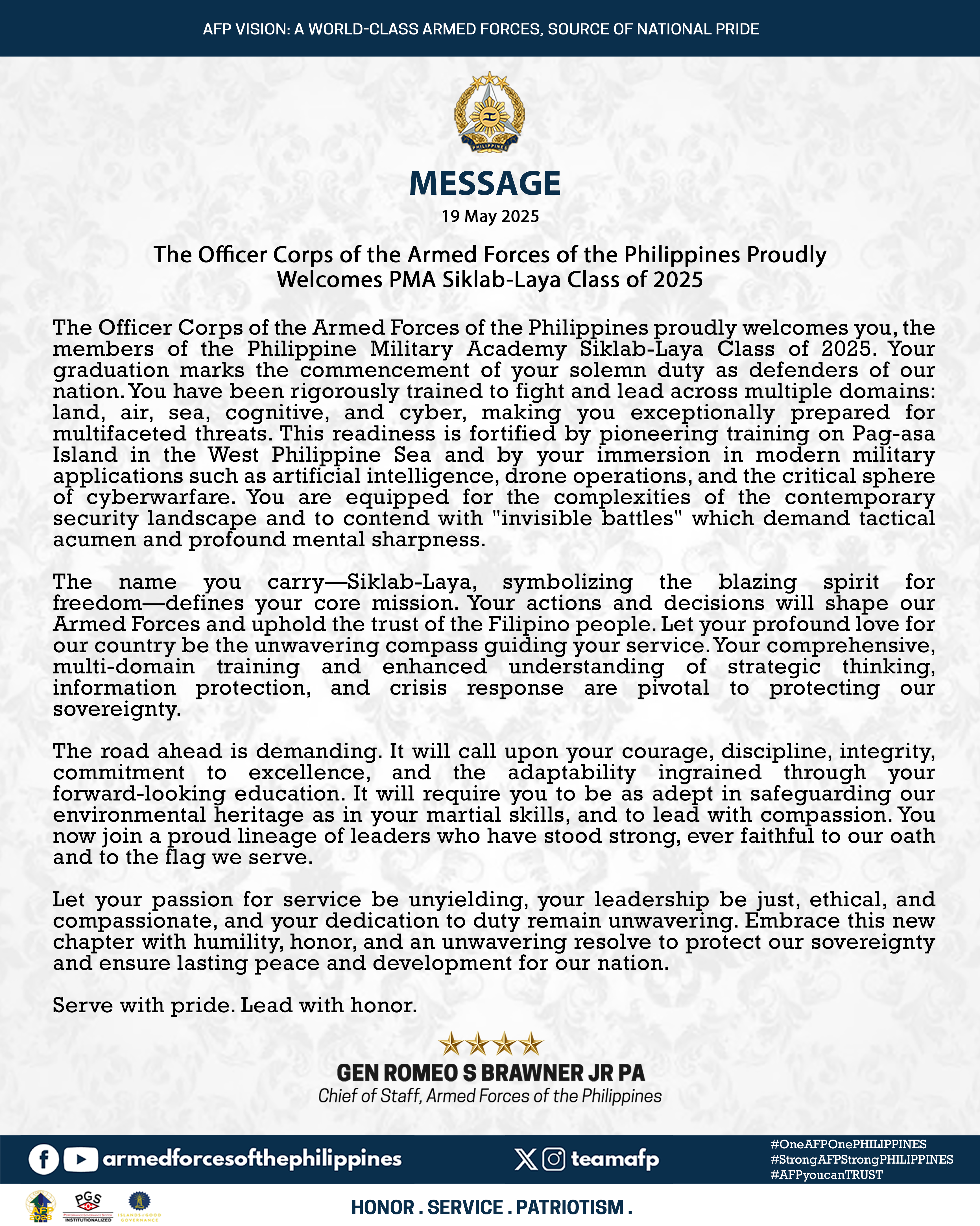 Statement of General Romeo S Brawner Jr PA, Chief of Staff of the Armed Forces of the Philippines on the Strategic Use of EDCA Sites for Disaster Response to Typhoon Crising and the Southwest Monsoon Statement of General Romeo S Brawner Jr PA, Chief of Staff of the Armed Forces of the Philippines on the Strategic Use of EDCA Sites for Disaster Response to Typhoon Crising and the Southwest Monsoon