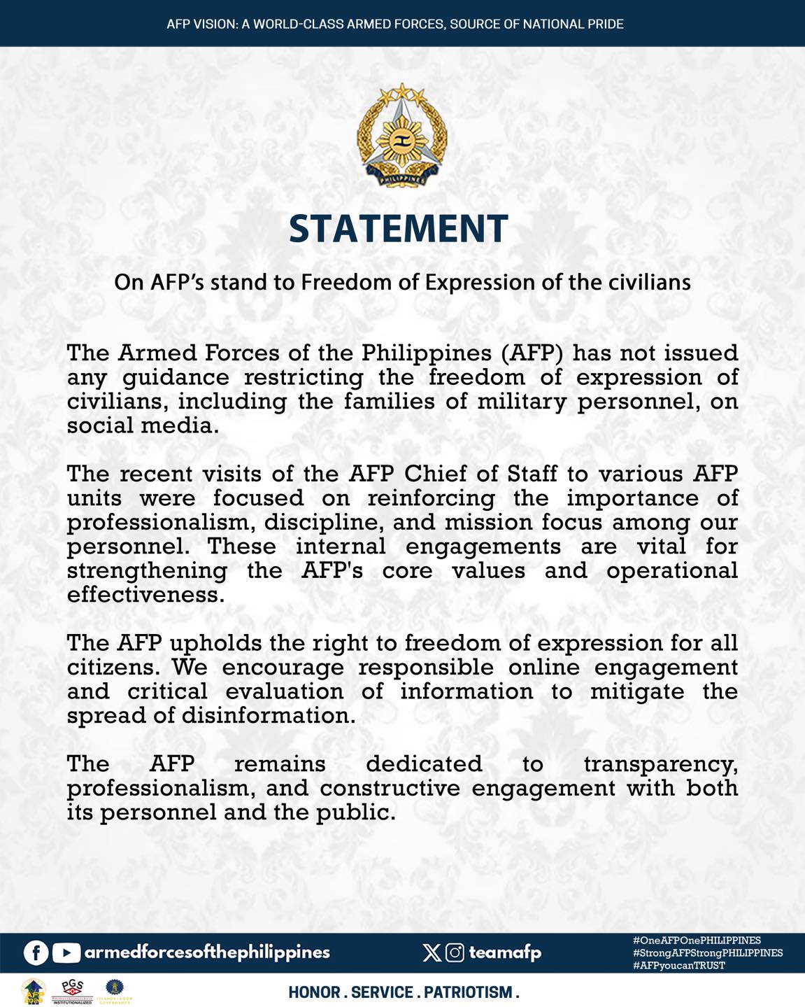 The Armed Forces of the Philippines' stand to Freedom of Expression of civilians