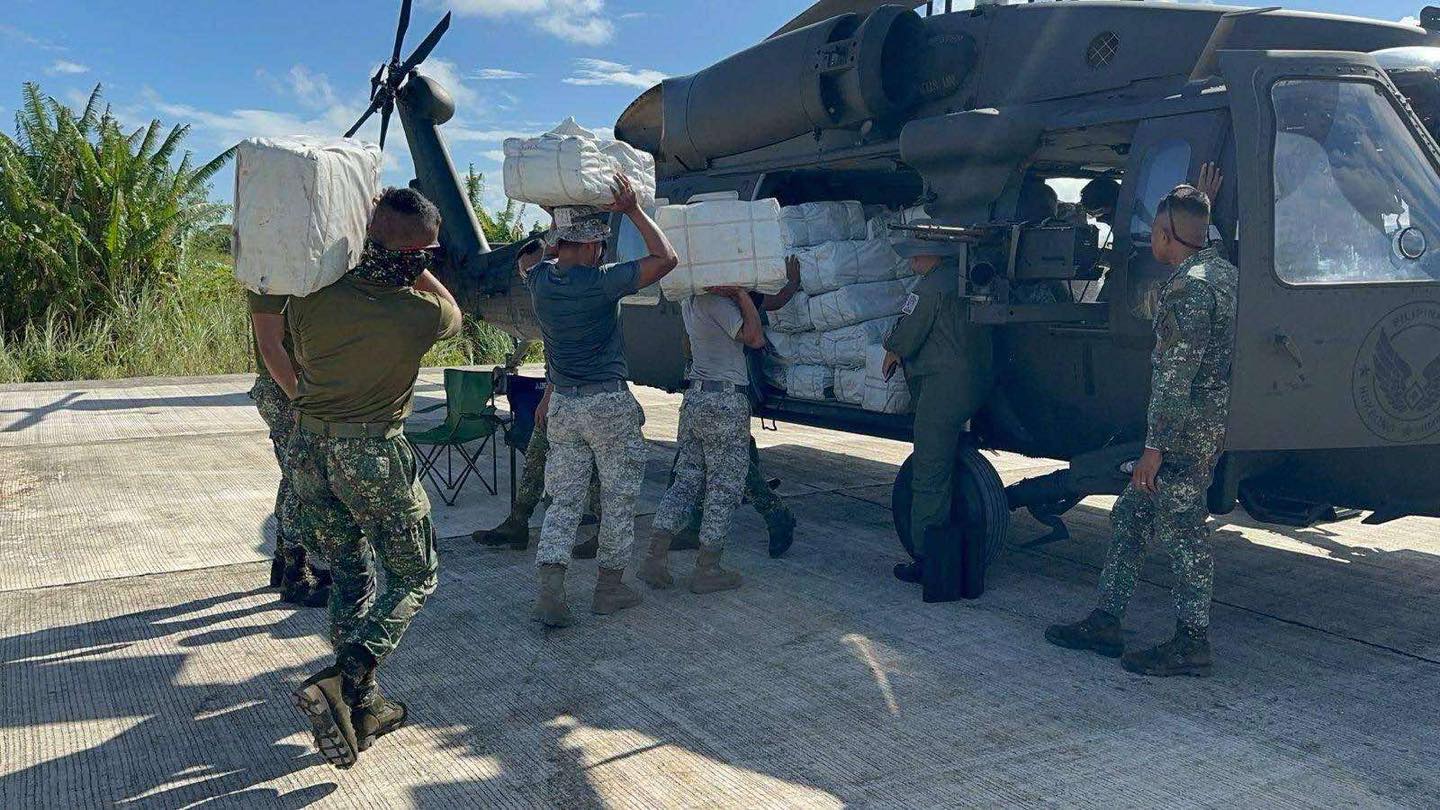 Philippine Air Force through its S-70i Black Hawk helicopters flew in tents and shelter kits