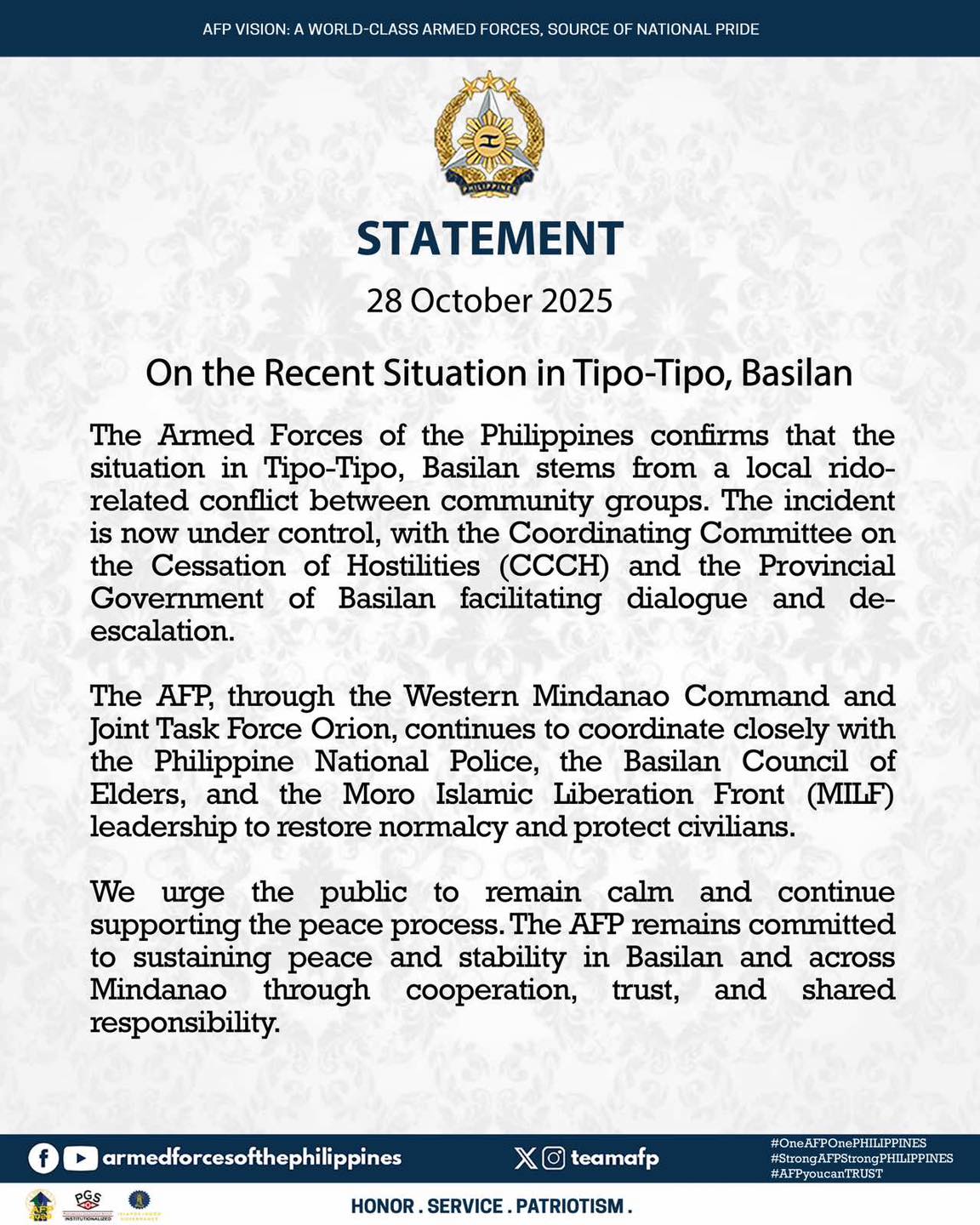 On the Recent Situation in Tipo-Tipo, Basilan