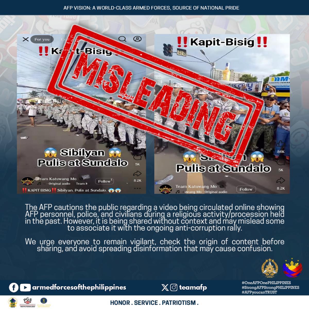 PUBLIC ADVISORY | The AFP cautions the public regarding a video being circulated online