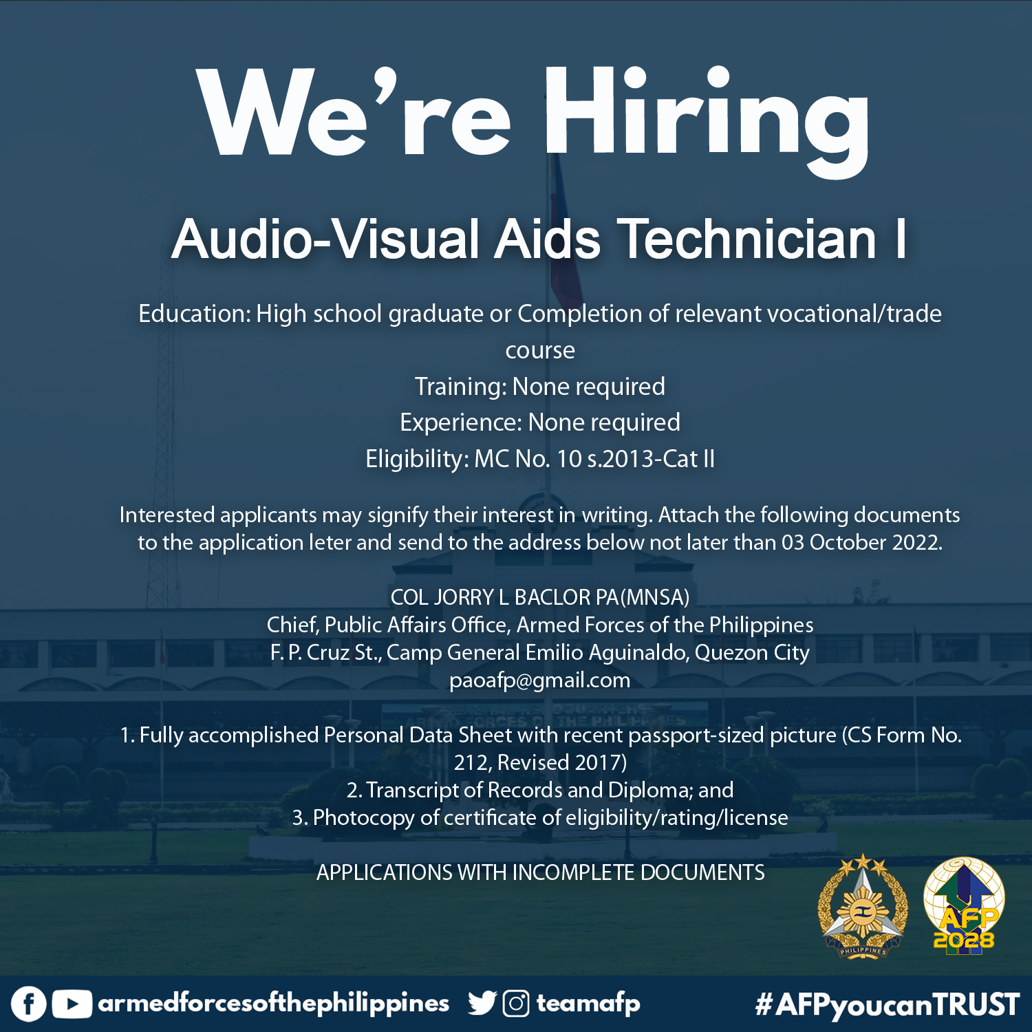 Looking for: Audio-Visual Aids Technician I